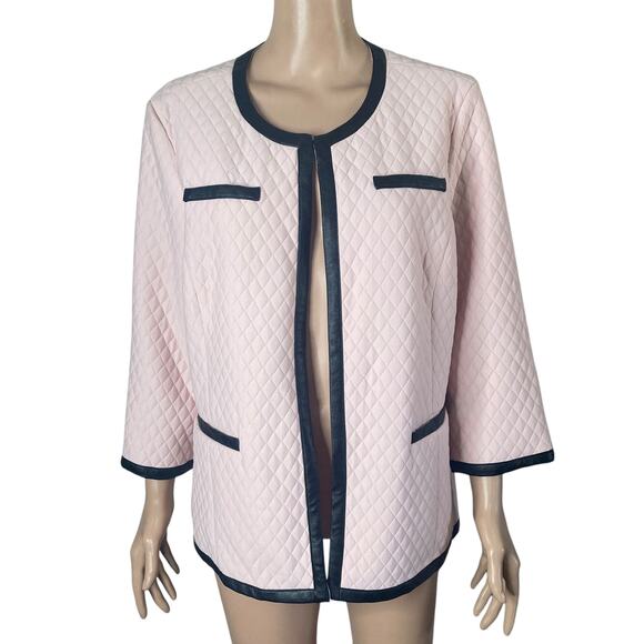 Joan Rivers Quilted Jacket Womens Large Pink Faux Leather Black Trim - Picture 10 of 10